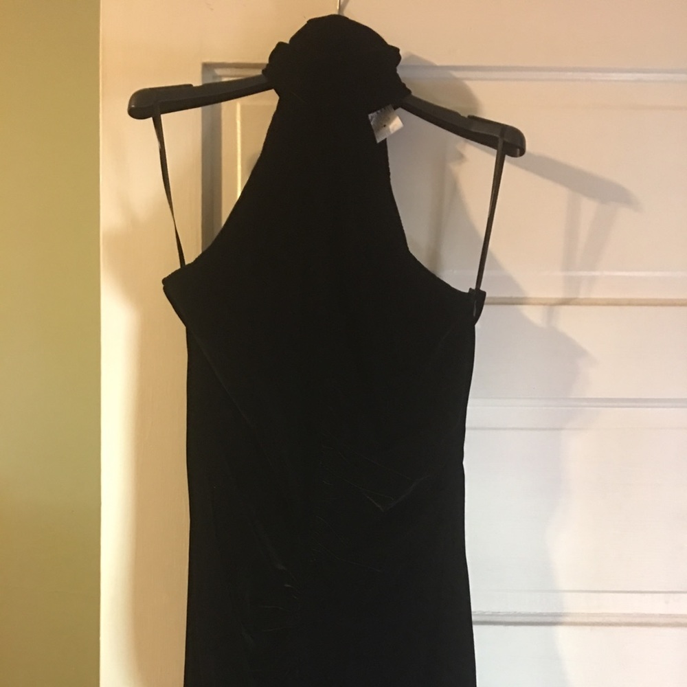 Black velvet mini dress.